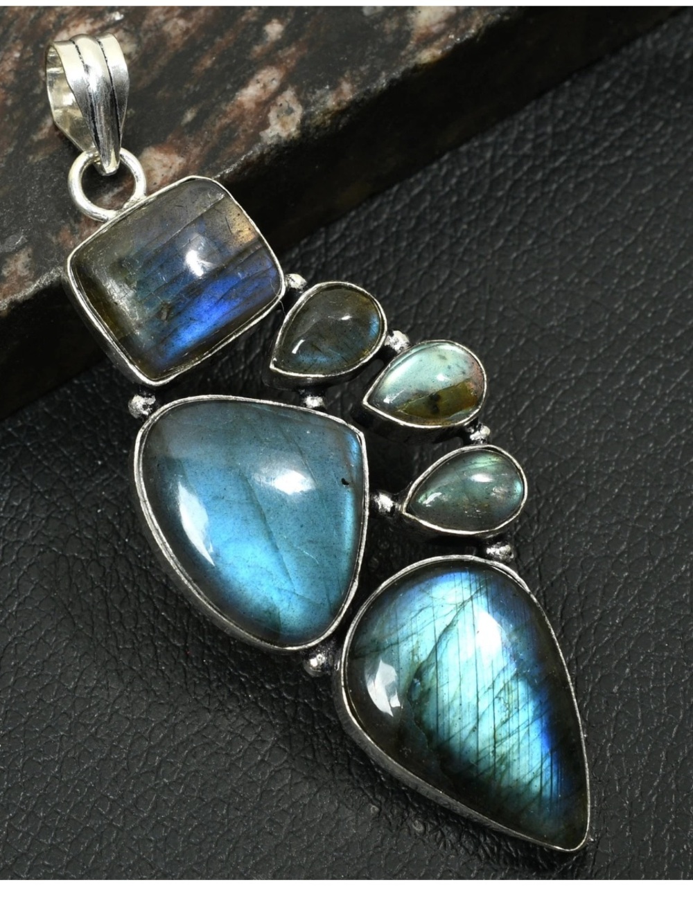 New! Labradorite Multi-Stone 925 Sterling Silver Overlay Pendant - READ-